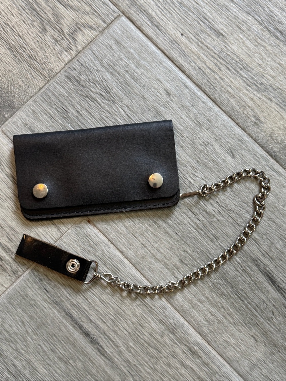Handmade Black Leather Biker-Style Trucker Belt Security Chain Wallet Zipper